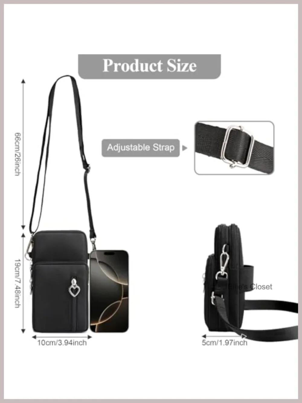 Waterproof Nylon Crossbody Cell Phone Purse with Adjustable Straps